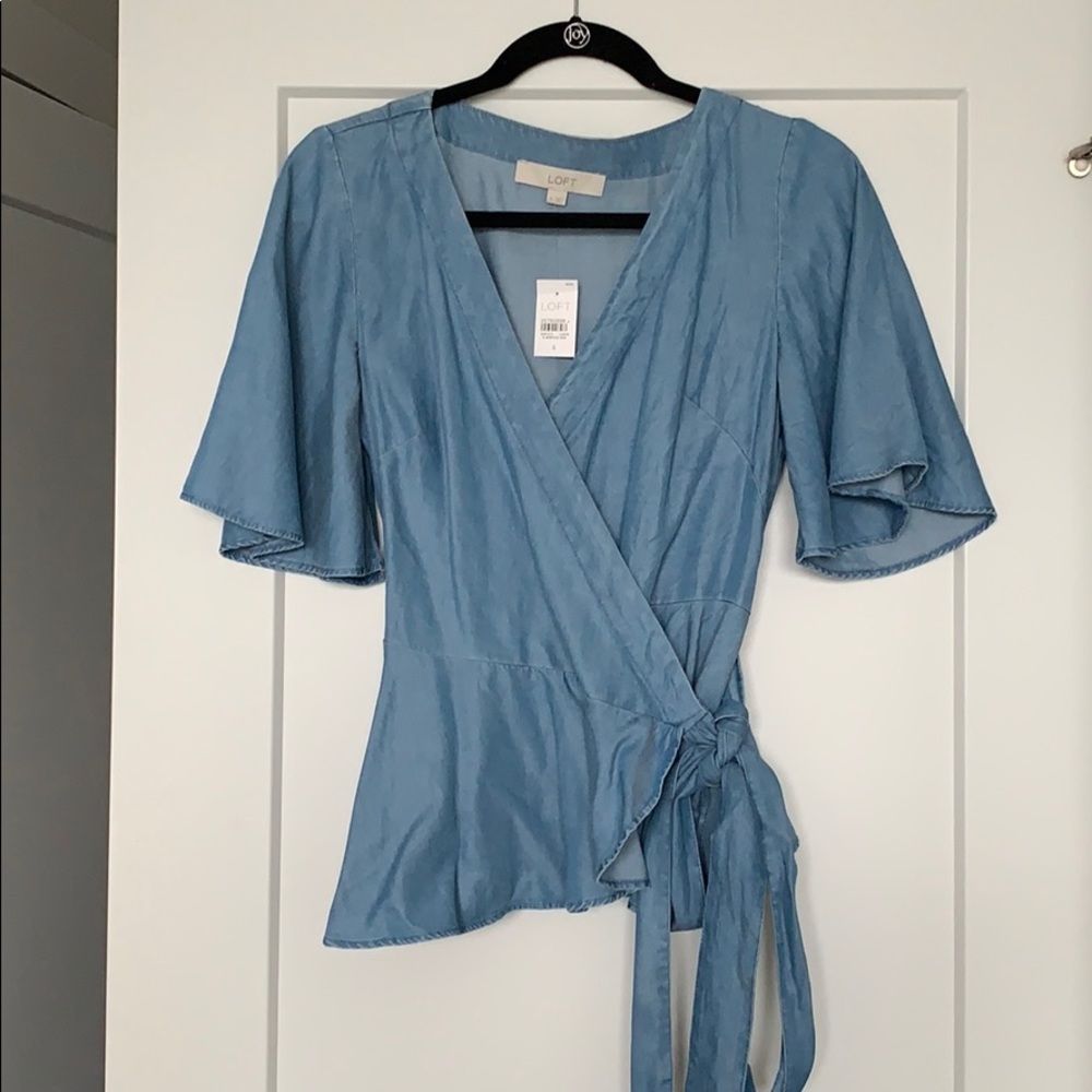LOFT: Adjustable Chambray Peplum Top